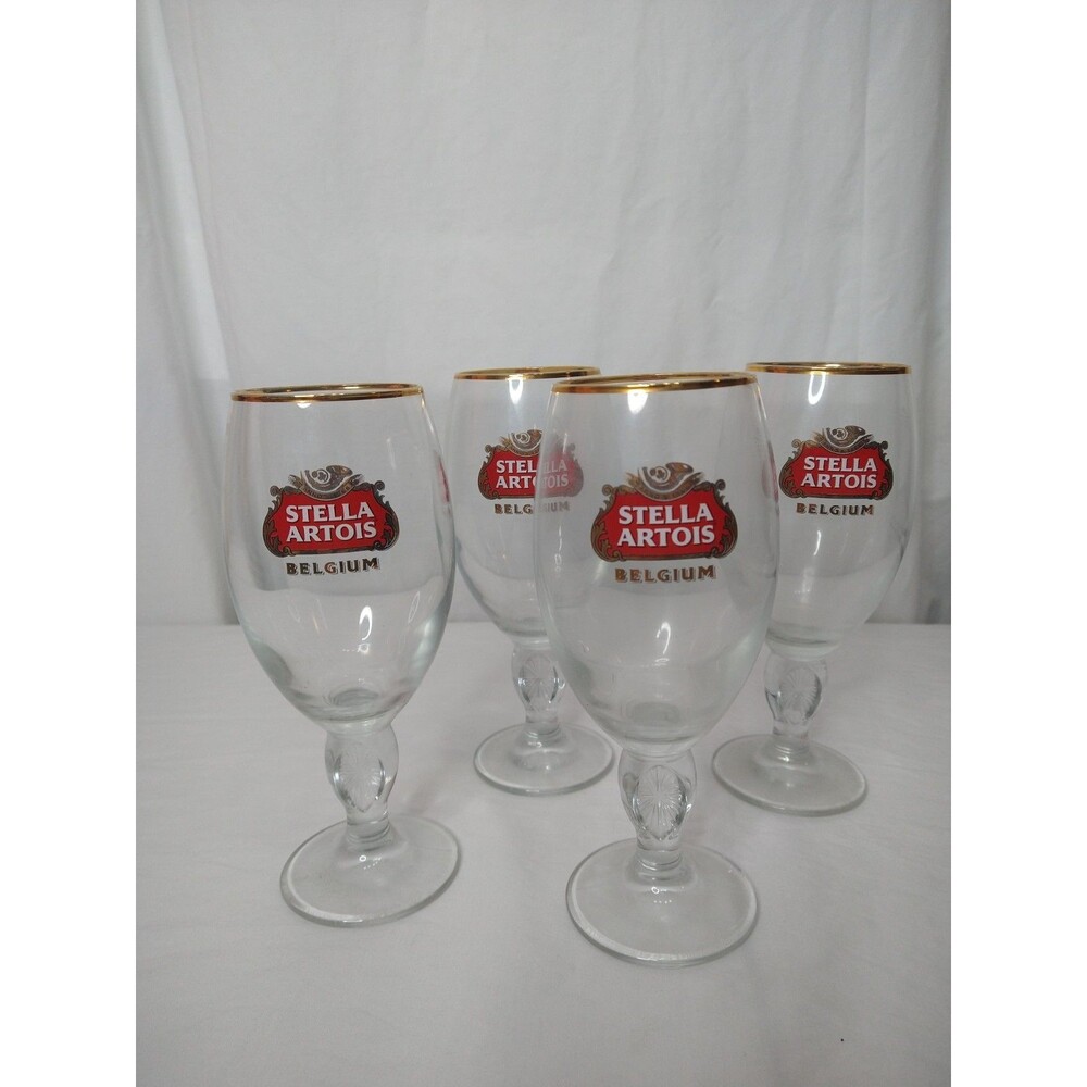 Set of 4 Stella Artois Beer Chalice Gold Rim Glasses 33cl